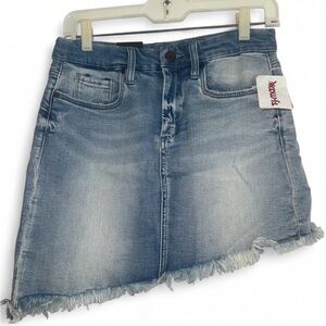 Blank NYC Light Blue Denim Frayed Hem Mini Skirt